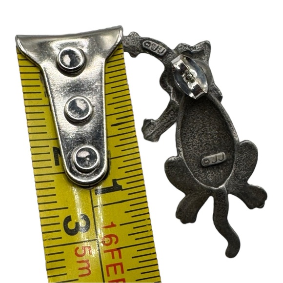 Vintage JJ‎ Cat Brooch Pin - Pewter Finish - Stretching Cat Design - Signed JJ - Picture 5 of 5